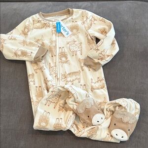 Carters Fleece Footie Pajama Footie Art Buffaloes 4T NWT